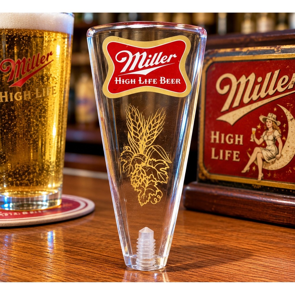 Vintage Miller High Life Beer Lucite Tap Handle Breweriana Bar Sign